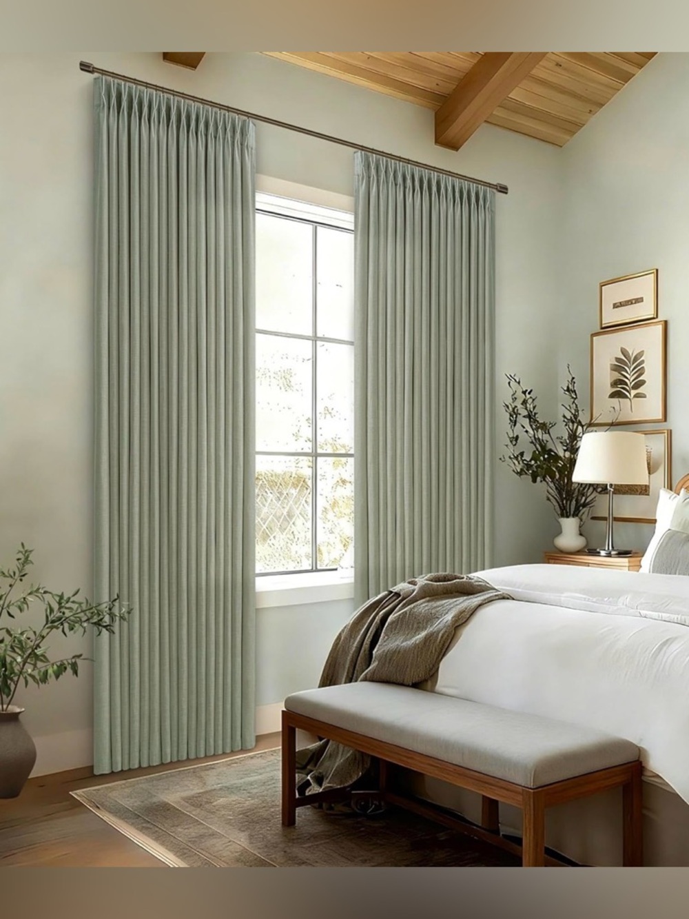 Twopages Soft Sage Linen Curtain Panels (2 panel set)